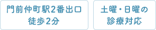 門前仲町駅2番出口徒歩1分 土曜・日曜の 診療対応